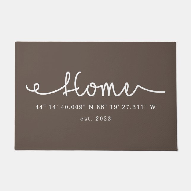 Modern Brown Custom Home GPS Coordinates Doormat (Front)