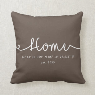 Modern Brown Cute Custom Home GPS Coordinates Throw Pillow