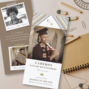 Modern Brown Diagonal Stripes Photo Graduation Announcement