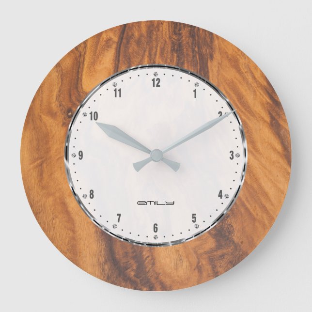 Modern Brown Faux Wood Texture Large Clock (Front)