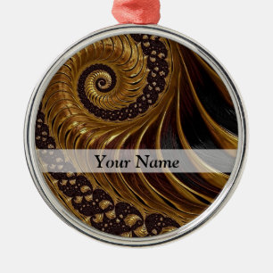 Modern brown fractal spiral pattern metal ornament