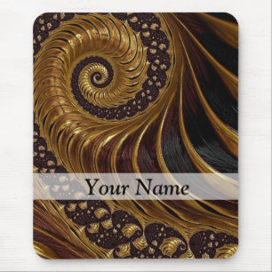 Modern brown fractal spiral pattern mouse pad