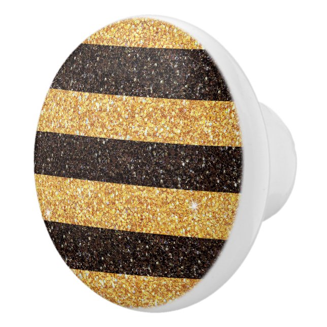 Modern Brown Gold Glitter Bumblebee Stripes Ceramic Knob (Right)