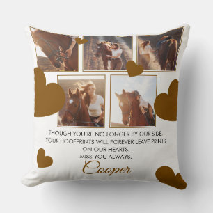Modern Brown Hearts Horse Memorial Five Photos Throw Pillow