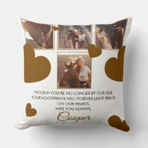 Modern Brown Hearts Horse Memorial Four Photos Throw Pillow
