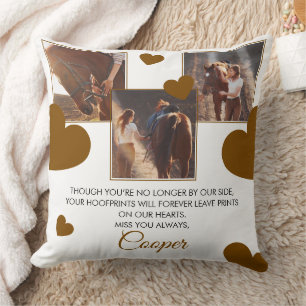 Modern Brown Hearts Horse Memorial Three Photos Throw Pillow