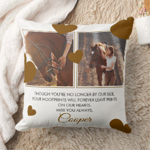 Modern Brown Hearts Horse Memorial Two Photos Throw Pillow