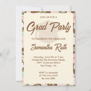 Modern Brown Ivory Floral Graduation Party Invitation