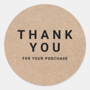 Modern brown kraft thank you for your purchase classic round sticker