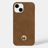Modern Brown Leather Brushed Gold Monogram