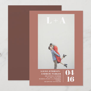 Modern brown minimalist initials photo wedding invitation
