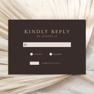 Modern Brown Minimalist Wedding RSVP Card