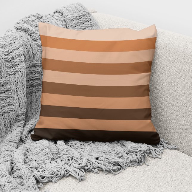 Modern Brown Monochrome Colour Block Striped Throw Pillow (Creator Uploaded)