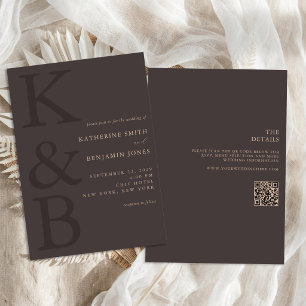 Modern Brown Monogram All in One Wedding Invitation
