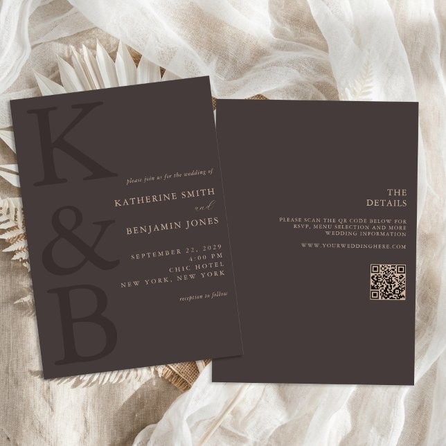 Modern Brown Monogram All in One Wedding Invitation (Creator Uploaded)