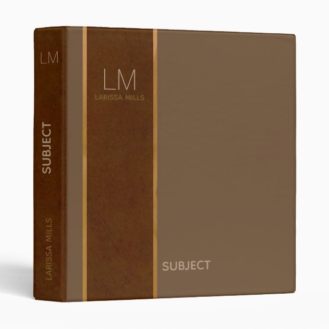 modern brown monogram binder with custom subject (Front/Spine)