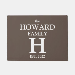 Modern Brown Monogram Name Newlyweds Stylish Doormat
