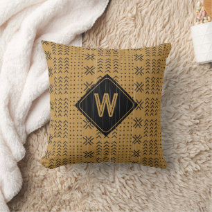 Modern Brown Mudcloth African Monogram Throw Pillow