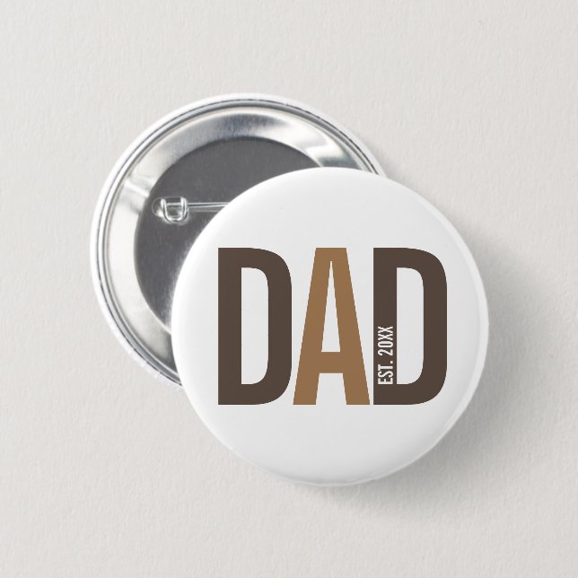 Modern Brown Personalized Dad Established 2 Inch Round Button (Front & Back)