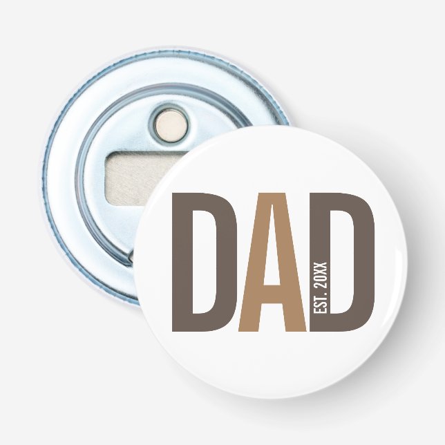 Modern Brown Personalized Dad Established Bottle Opener (Front)