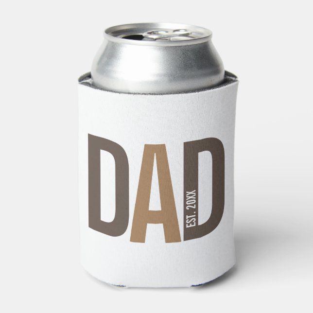 Modern Brown Personalized Dad Established Can Cooler (Can Front)