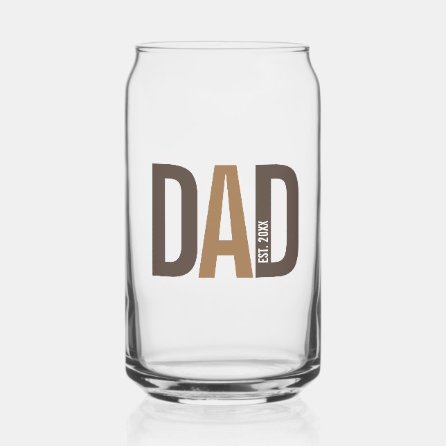 Modern Brown Personalized Dad Established Can Glass (Front)