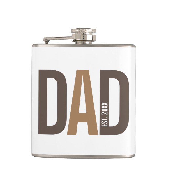 Modern Brown Personalized Dad Established Hip Flask (Front)