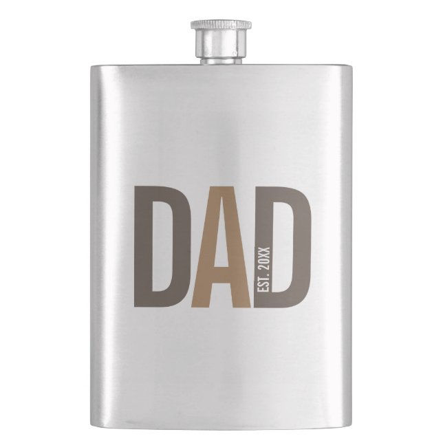 Modern Brown Personalized Dad Established Hip Flask (Front)