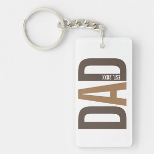 Modern Brown Personalized Dad Established Keychain