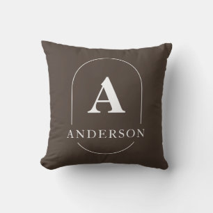 Modern Brown Personalized Family Name Monogram Throw Pillow