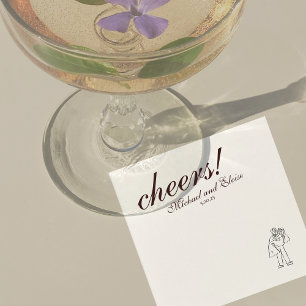 Modern Brown Personalized Sketch Art Wedding Napkin