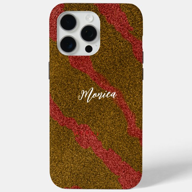 Modern  Brown &Pink Glitter Personalized Name Case-Mate iPhone Case (Back)