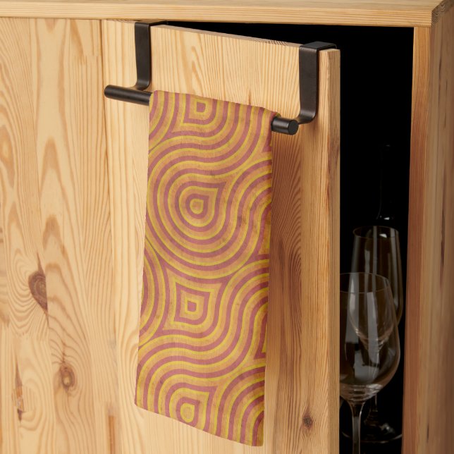 Modern Brown Rust Swirled Abstract Geometric Kitchen Towel (Thirds Fold)