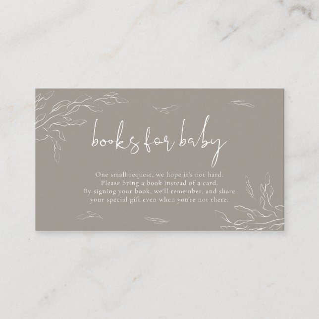 Modern Brown rustic Floral Book for baby shower Enclosure Card (Front)