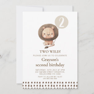 Modern Brown Safari Lion Two Wild 2nd Birthday Invitation