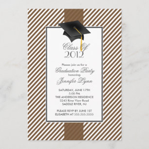 Modern Brown Stripe Graduation Party Invitation