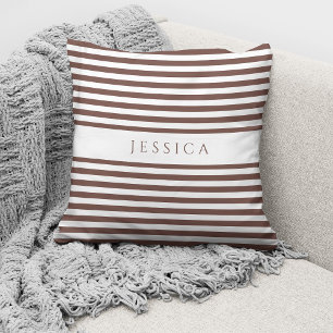 Modern Brown Striped Pattern Name Throw Pillow