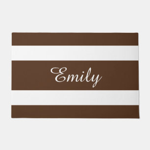 Modern Brown Stripes Name Doormat