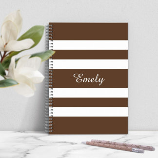 Modern Brown Stripes Pattern Name Notebook