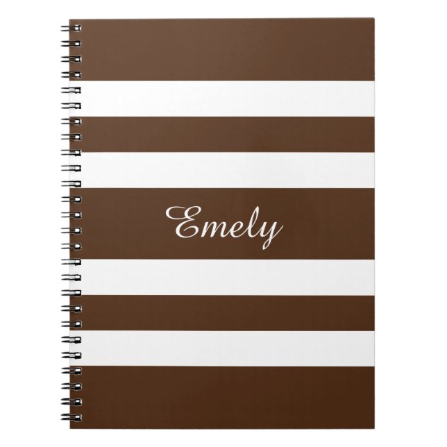 Modern Brown Stripes Pattern Name Notebook (Front)
