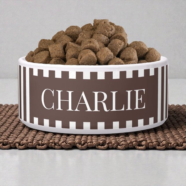 Modern Brown Stripes Pattern Personalized Dog Pet (Modern Brown Stripes Pattern Personalized Dog Pet Bowl)