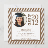 Modern Brown Stripes Photo Graduation invitation
