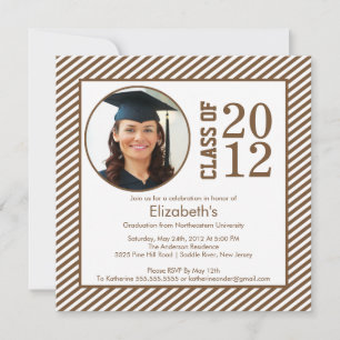 Modern Brown Stripes Photo Graduation invitation