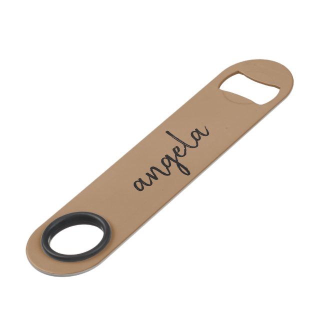 Modern brown stylish custom name bar key (Front Angled)
