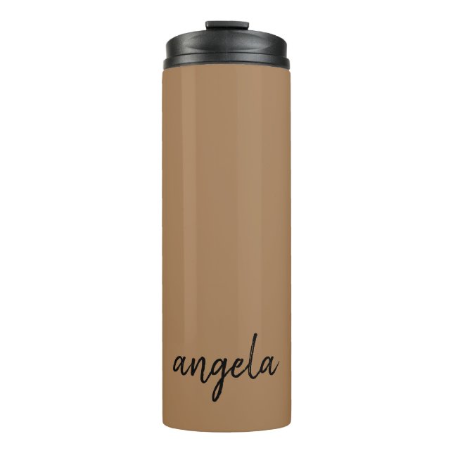 Modern brown stylish custom name thermal tumbler (Front)