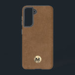 Modern Brown Suede Brushed Gold Monogram Samsung Galaxy Case<br><div class="desc">Simple monogrammed phone case features a modern design with brushed metallic gold monogram emblem on brown suede leather look textured background. </div>