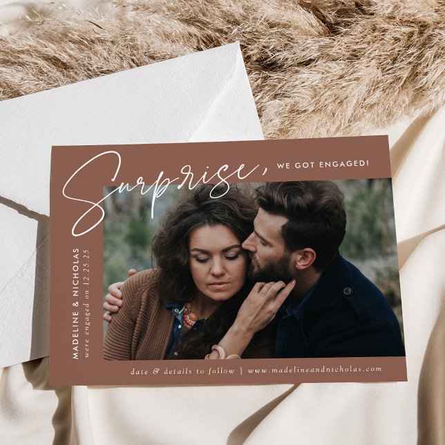 Modern Brown Surprise Photo Engagement Announcement (Creator Uploaded)