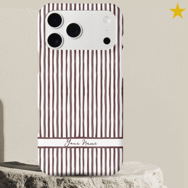 Modern Brown Watercolor Stripes Custom Name  (Créateur téléchargé)