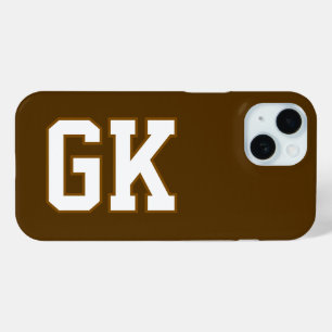 Modern  Brown White Monogram Initials iPhone 15 Case