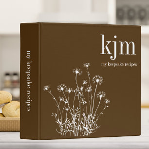Modern Brown & White Wildflowers Monogram Recipe  Binder